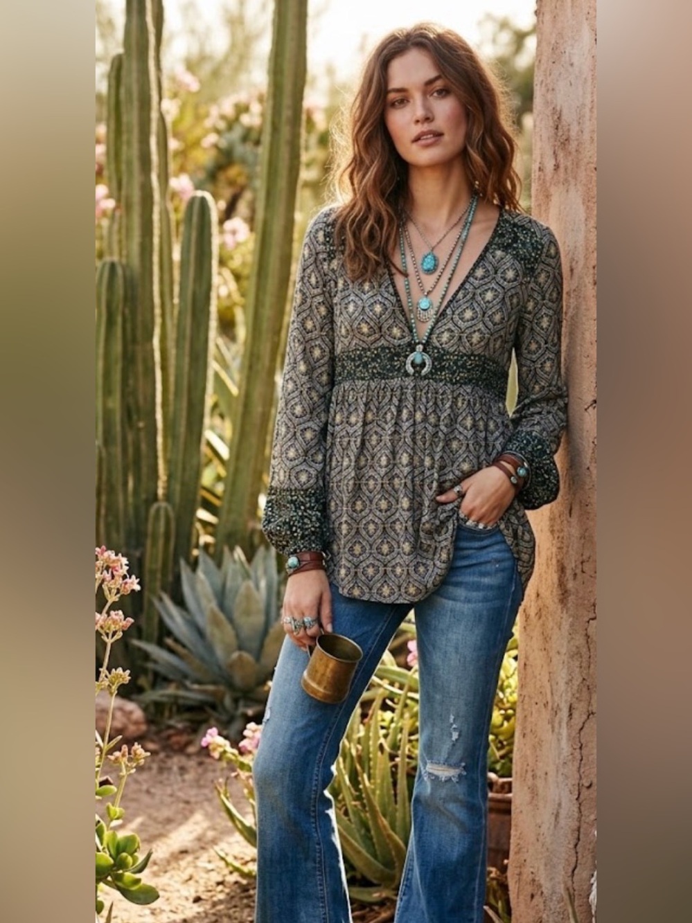 Free People Rolling Hills Bell sleeve top